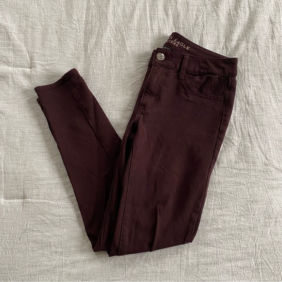 American Eagle AE Super Stretch Jegging Maroon Red Raisin Sz 2 Short Fall Work - Picture 8 of 8